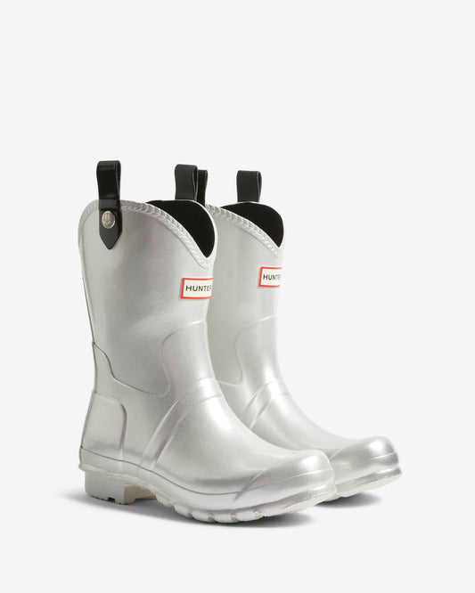 Hunter Womens Original Metallic Cowboy Boot Wellies - Silver | CHO | Designer Womens Short Wellies