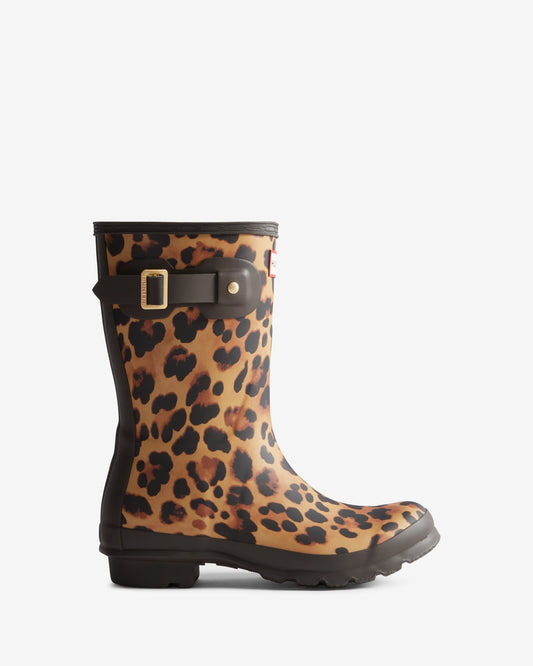 Hunter Womens Original Short Leopard Boot - Leopard Print/Chocolate Brown | CHO | Designer Womens Short Wellies
