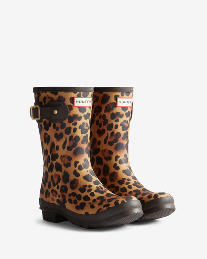 Hunter Womens Original Short Leopard Boot - Leopard Print/Chocolate Brown | CHO | Designer Womens Short Wellies