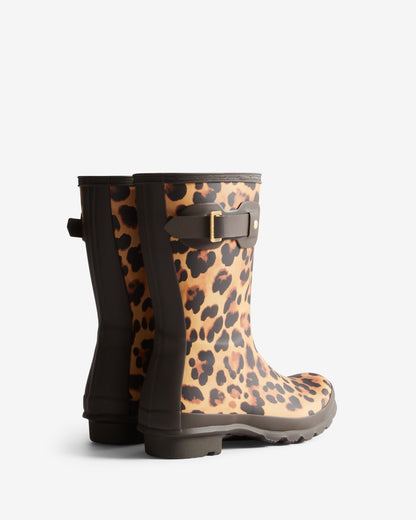 Hunter Womens Original Short Leopard Boot - Leopard Print/Chocolate Brown | CHO | Designer Womens Short Wellies