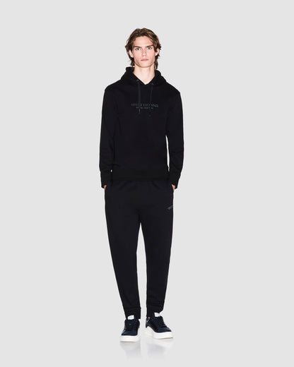 Armani Exchange Mens Pullover Hoodie with Tonal Milano/New York Logo - Black UC001 - CHO - Designer Mens Pullover Hoodies