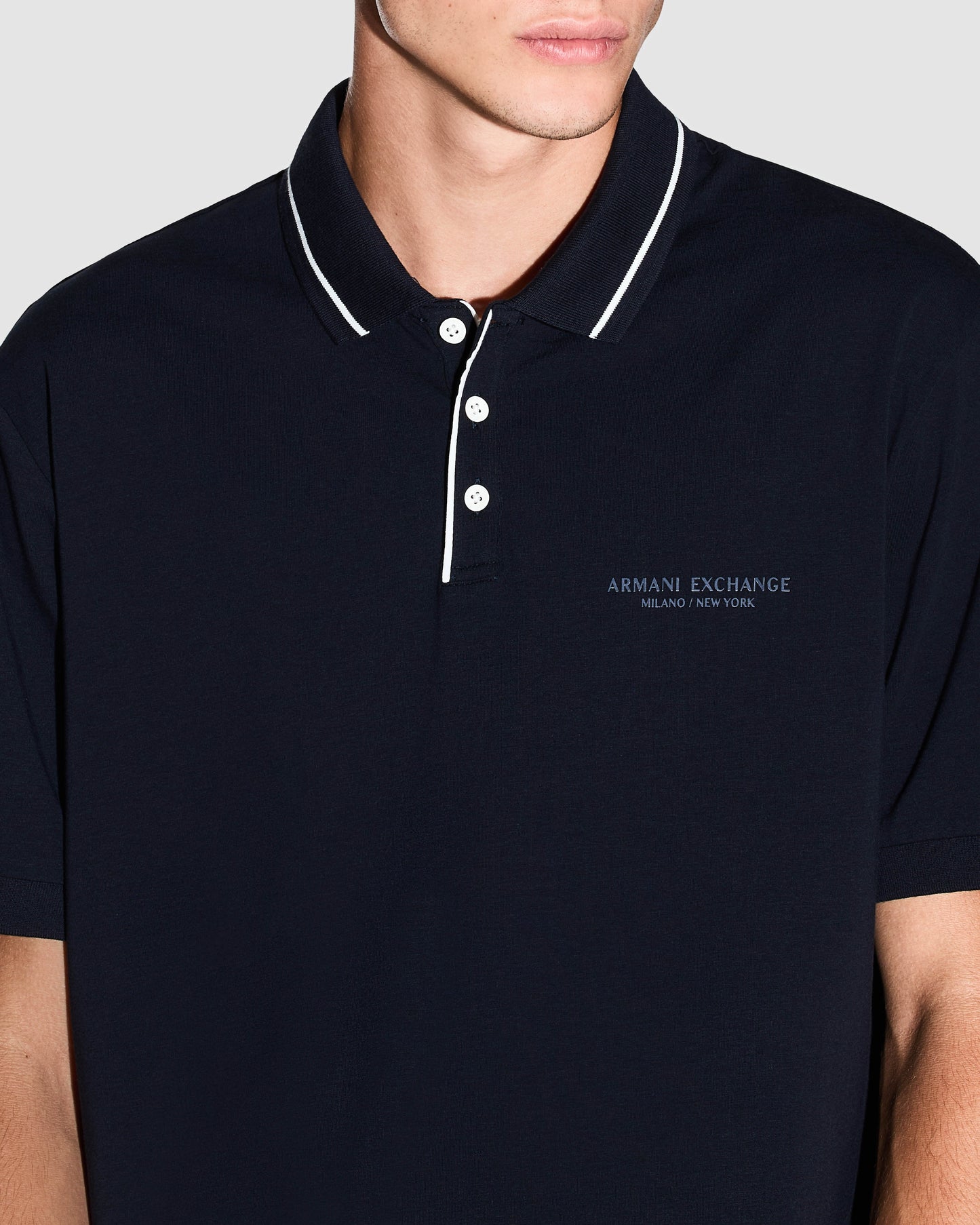 Armani Exchange Mens Milano/New York Polo Shirt with Contrast Tipping - Deep Navy UB101 - CHO - Designer Mens Short Sleeve Polo Shirts
