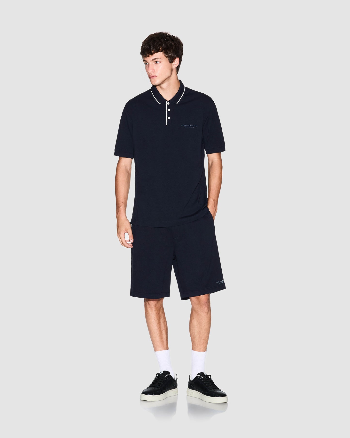 Armani Exchange Mens Milano/New York Polo Shirt with Contrast Tipping - Deep Navy UB101 - CHO - Designer Mens Short Sleeve Polo Shirts