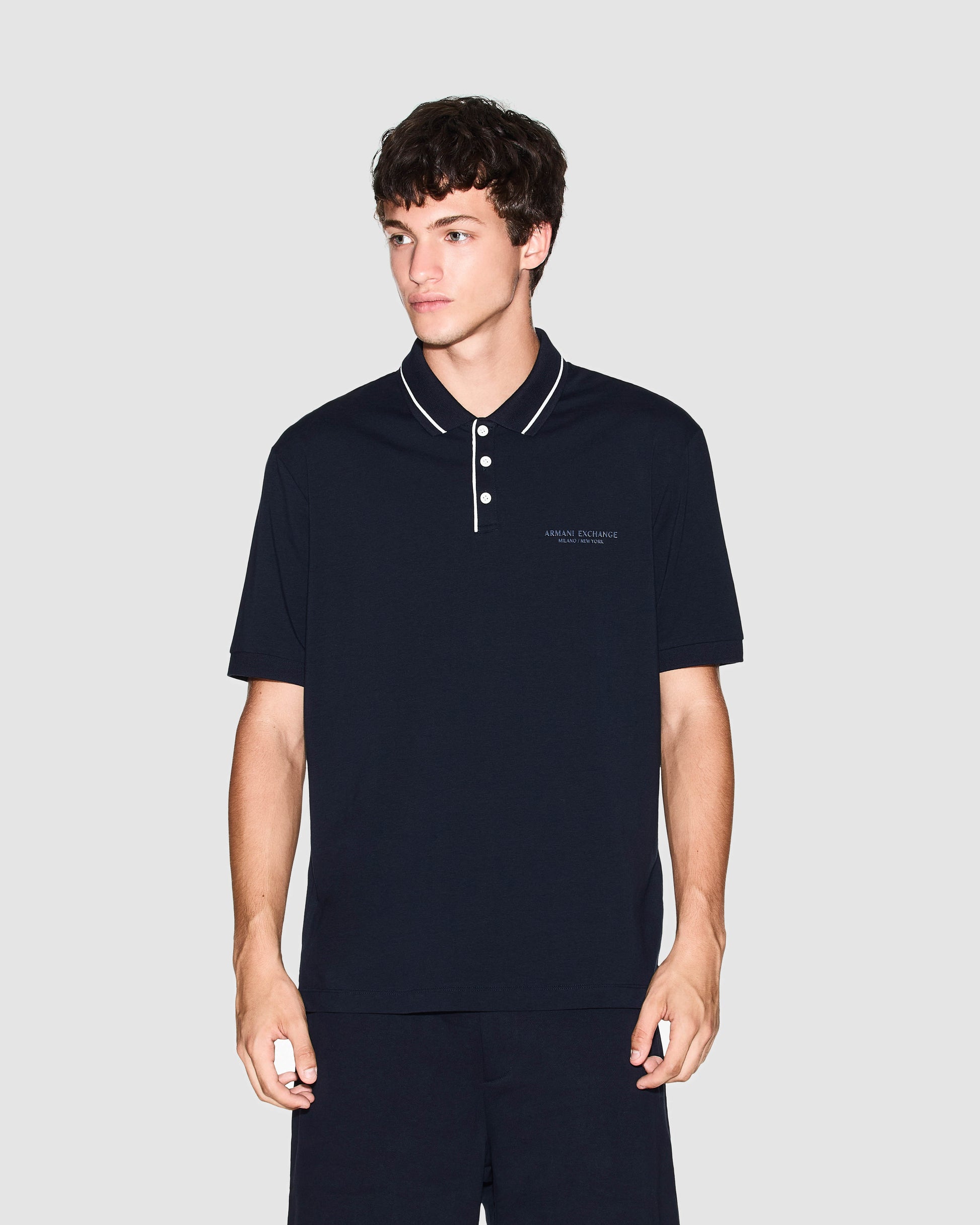 Armani Exchange Mens Milano/New York Polo Shirt with Contrast Tipping - Deep Navy UB101 - CHO - Designer Mens Short Sleeve Polo Shirts