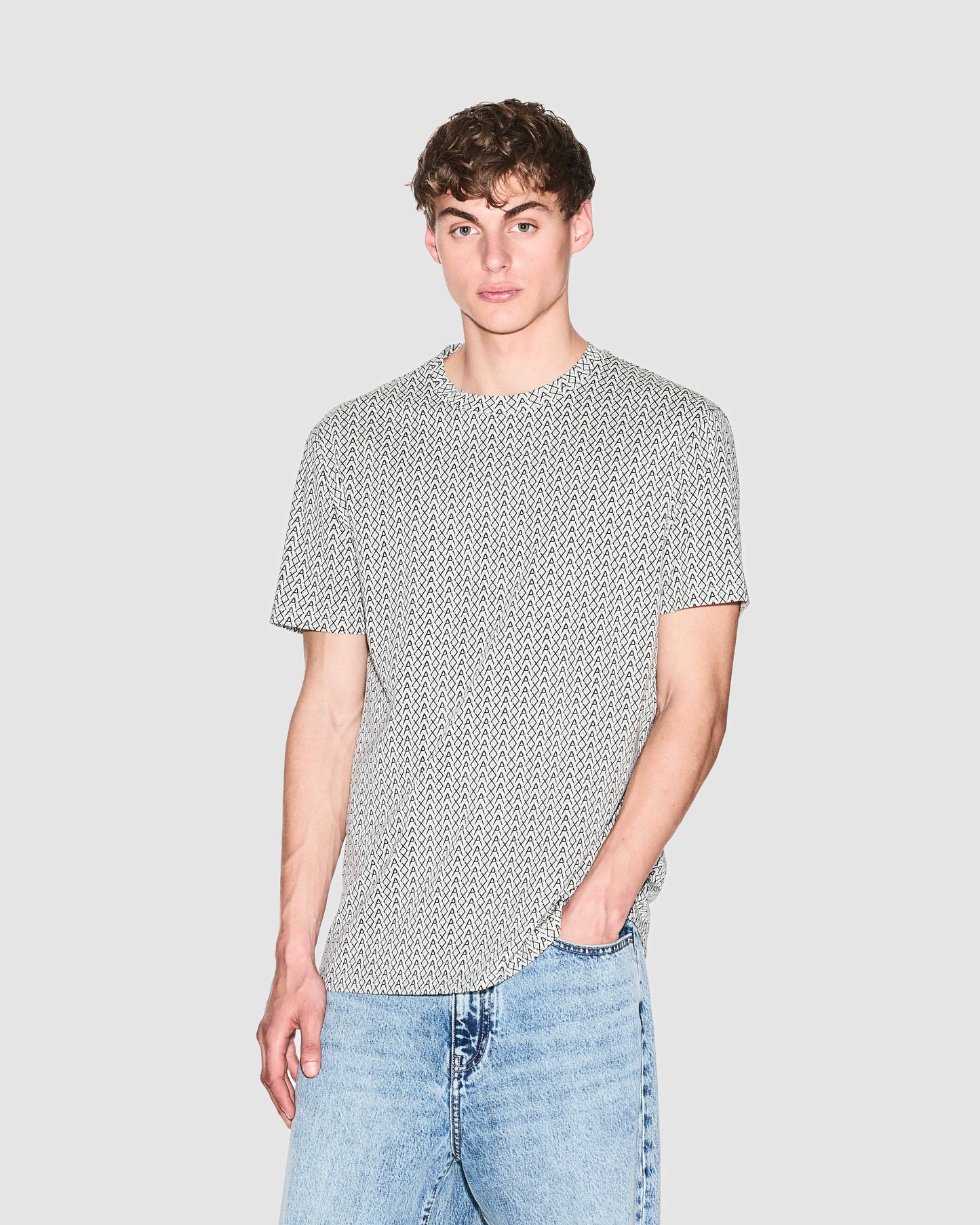 Armani Exchange Mens AX Pattern T-Shirt - Cream F0143 - CHO - Designer Mens Light Jackets