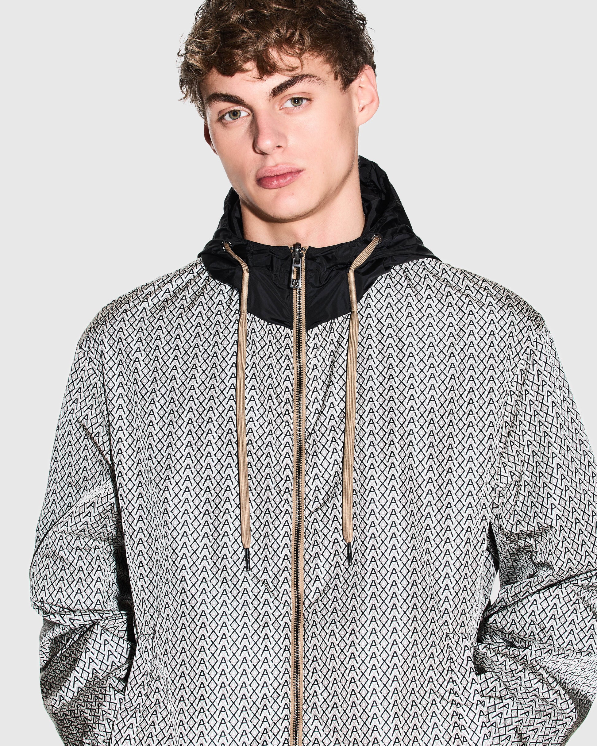 Armani Exchange Mens AX Pattern Reversible Jacket - Cream/Black M0245 - CHO - Designer Mens Light Jackets