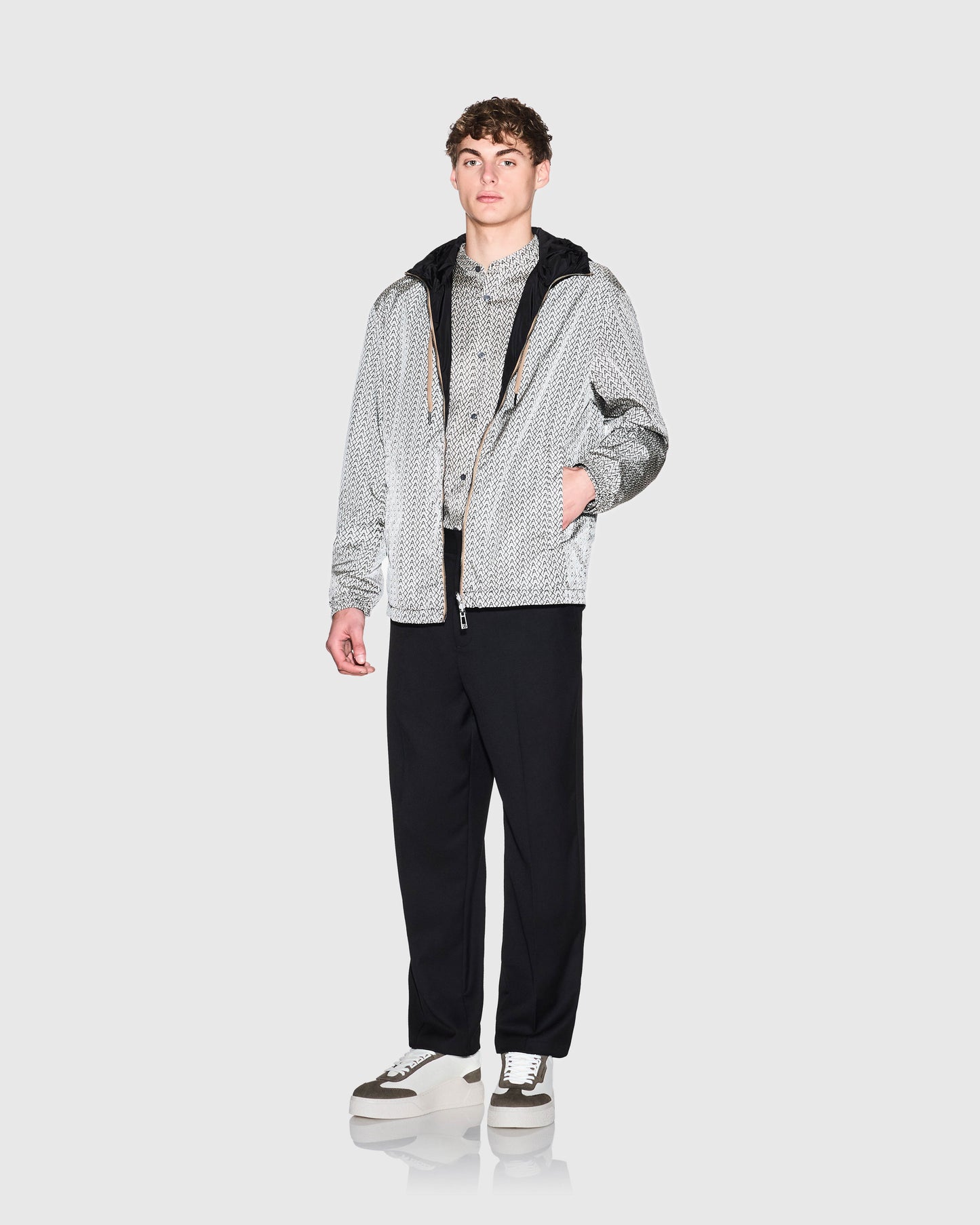 Armani Exchange Mens AX Pattern Reversible Jacket - Cream/Black M0245 - CHO - Designer Mens Light Jackets