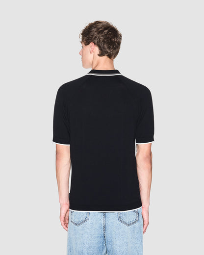 Armani Exchange Mens Zip Placket Knit Polo - Black UC001 - CHO - Designer Mens Short Sleeve Polo Shirts