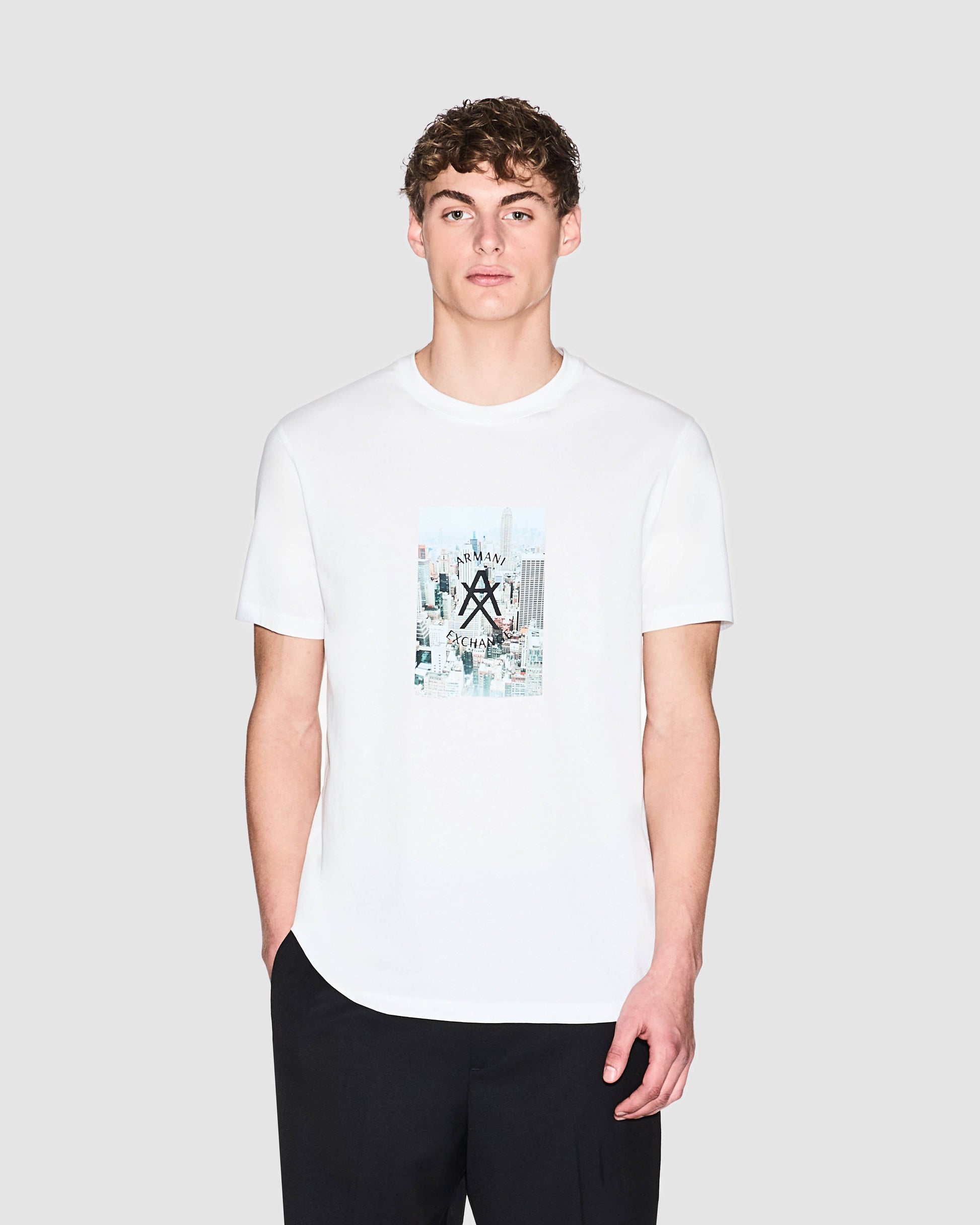 Armani Exchange Mens Graphic Print T-Shirt - Off White U0009 - CHO - Designer Mens Short Sleeve T-Shirts