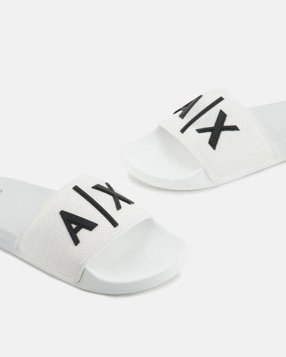Armani Exchange Mens A|X Logo Sliders - Optical White/Black K488 - CHO - Designer Mens Slides