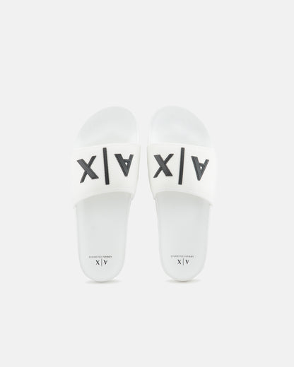 Armani Exchange Mens A|X Logo Sliders - Optical White/Black K488 - CHO - Designer Mens Slides