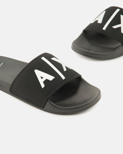 Armani Exchange Mens A|X Logo Sliders - Black/Optical White S277 - CHO - Designer Mens Slides