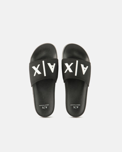 Armani Exchange Mens A|X Logo Sliders - Black/Optical White S277 - CHO - Designer Mens Slides