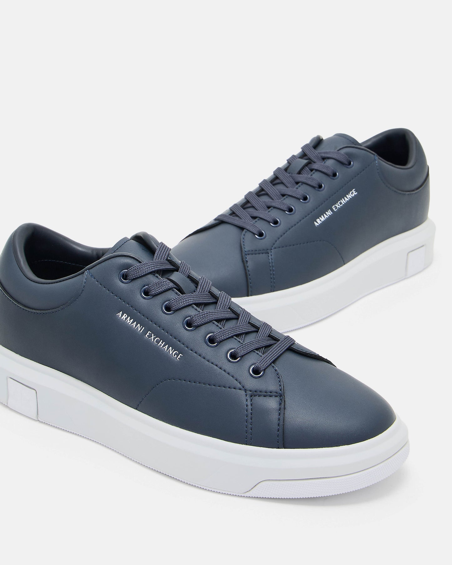 Armani Exchange Mens Leather Sneakers - Navy 00285 - CHO - Designer Mens Trainers