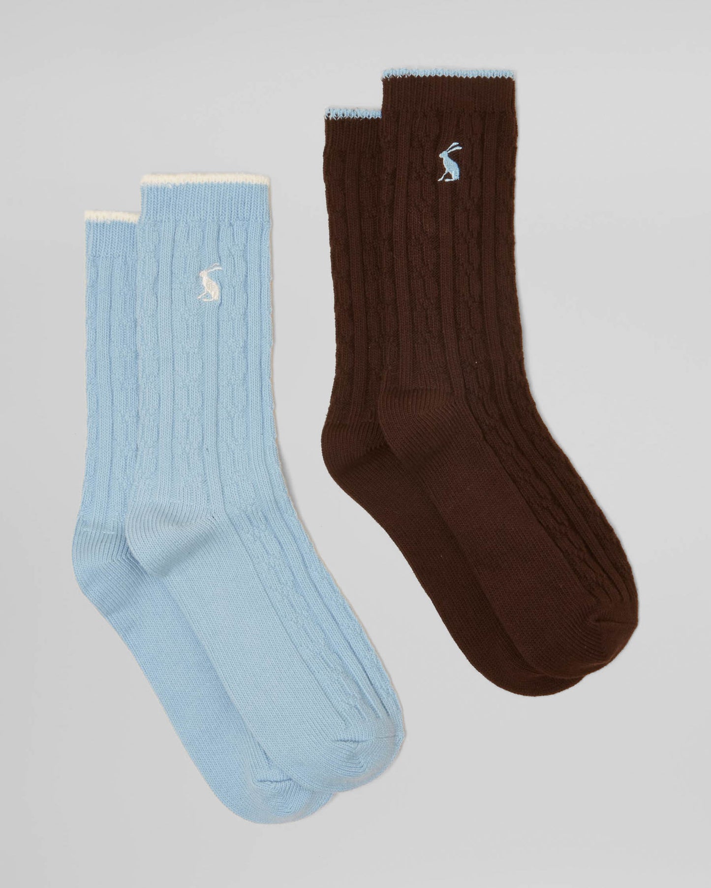 Joules 2 Pack Womens Cable Knit Cotton Blend Socks - Chocolate/Blue
