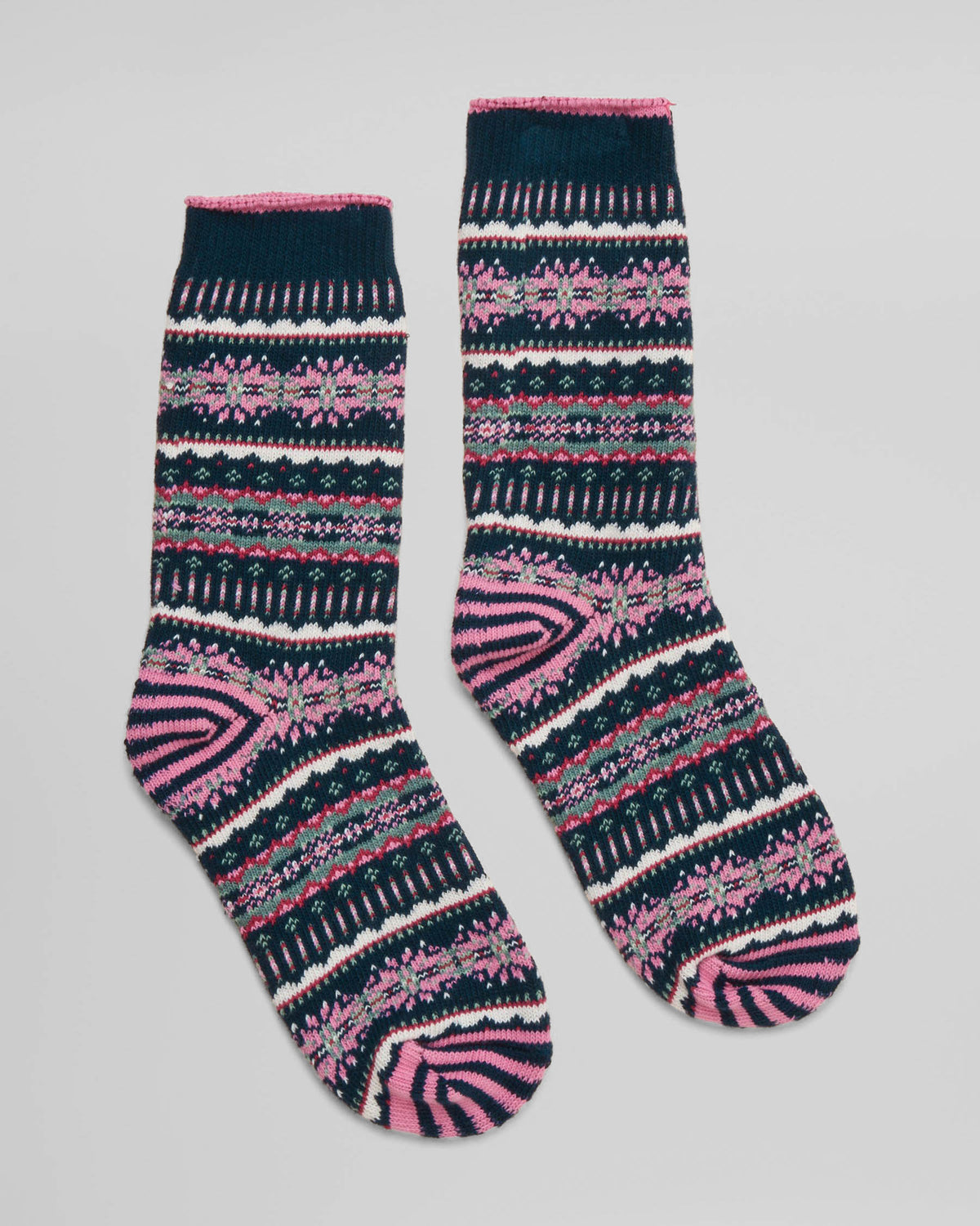Joules Lucille Womens Fairisle Socks - Navy/Pink
