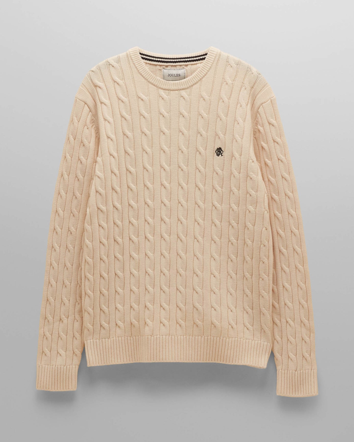 Joules Mens Cable Knit Crew Neck Jumper - Cream | CHO | Designer Mens Crew Neck Jumpers