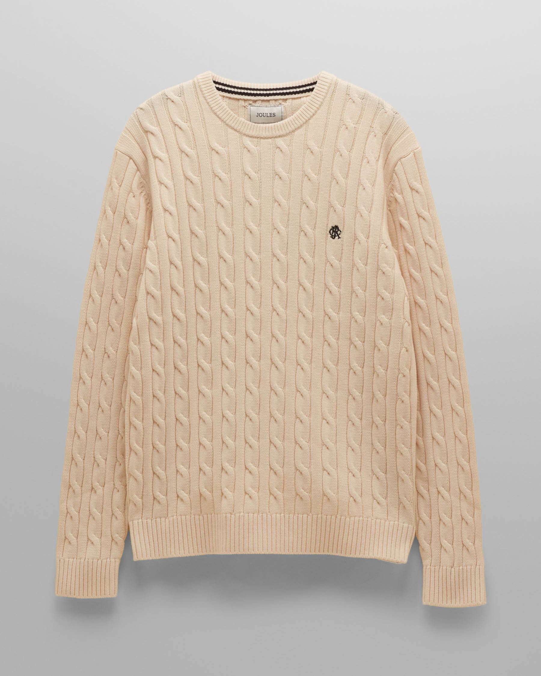 Joules Mens Cable Knit Crew Neck Jumper - Cream | CHO | Designer Mens Crew Neck Jumpers