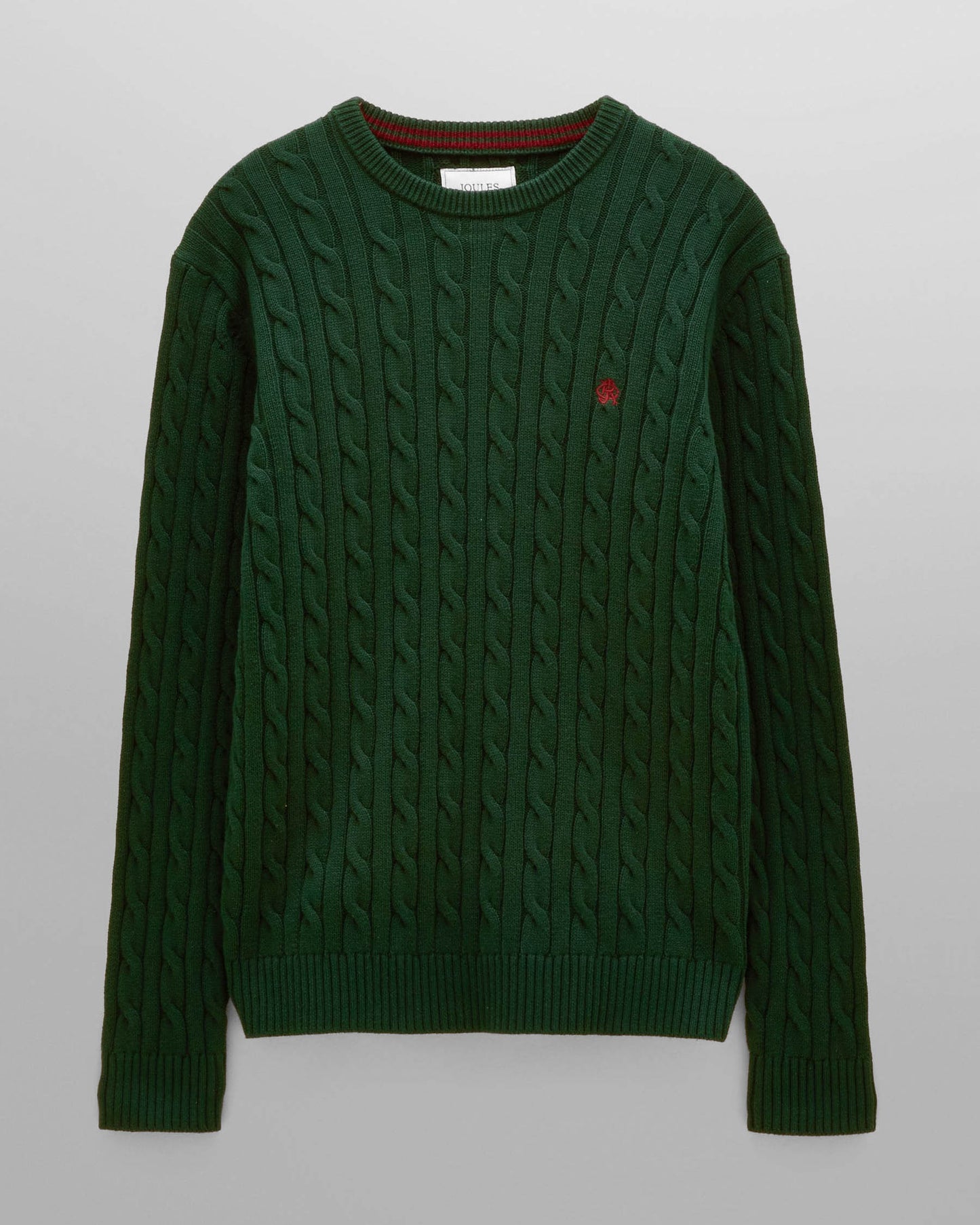 Joules Mens Cable Knit Crew Neck Jumper - Green | CHO | Designer Mens Crew Neck Jumpers