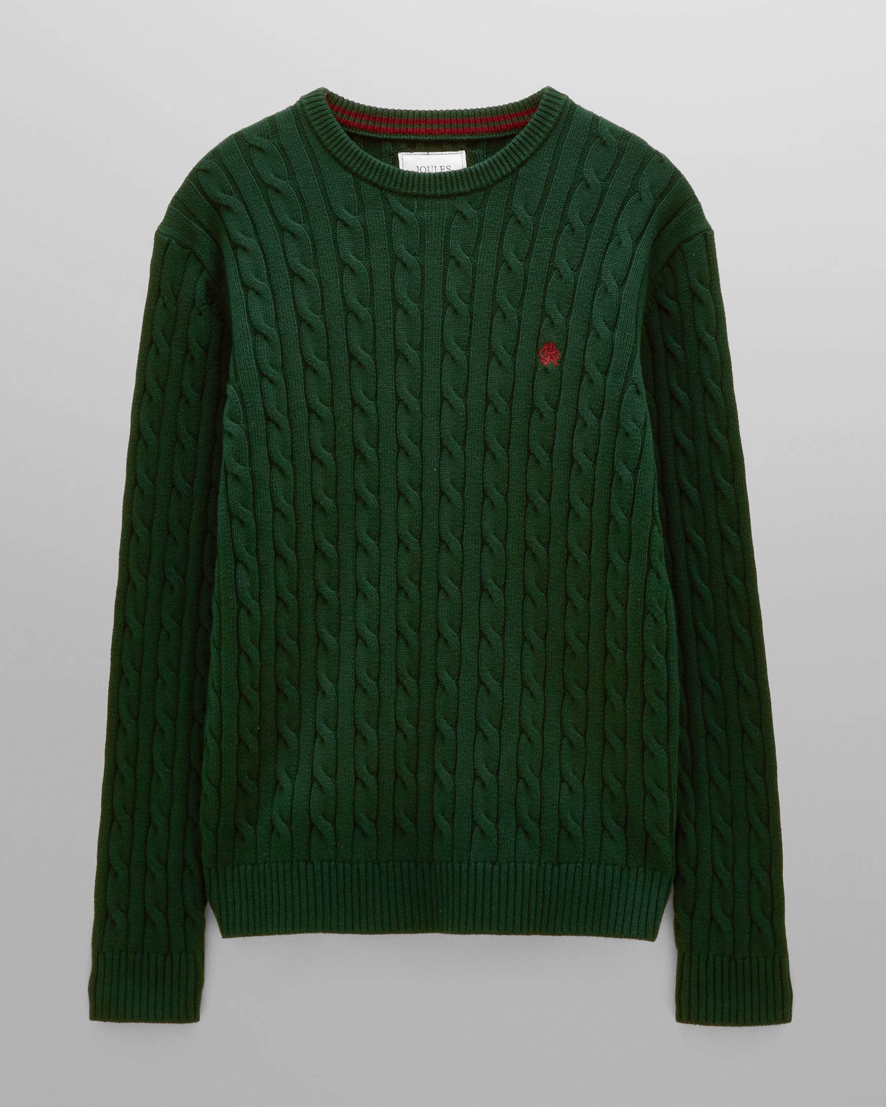 Joules Mens Cable Knit Crew Neck Jumper - Green | CHO | Designer Mens Crew Neck Jumpers