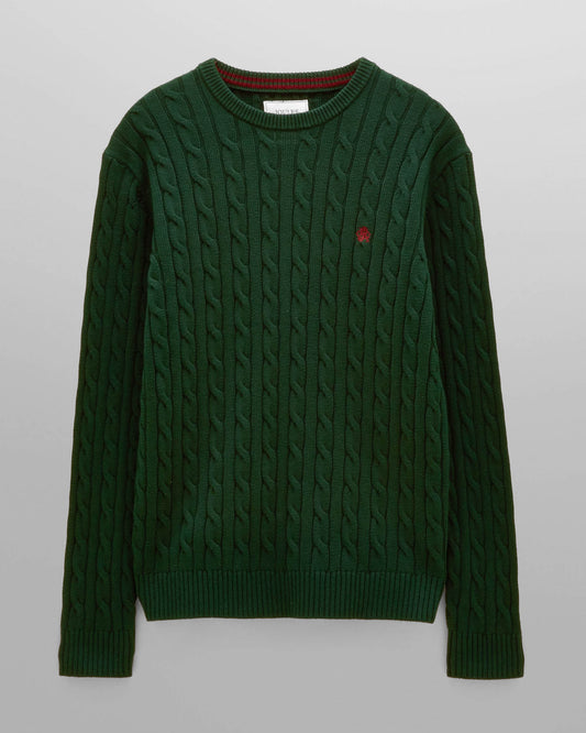 Joules Mens Cable Knit Crew Neck Jumper - Green | CHO | Designer Mens Crew Neck Jumpers