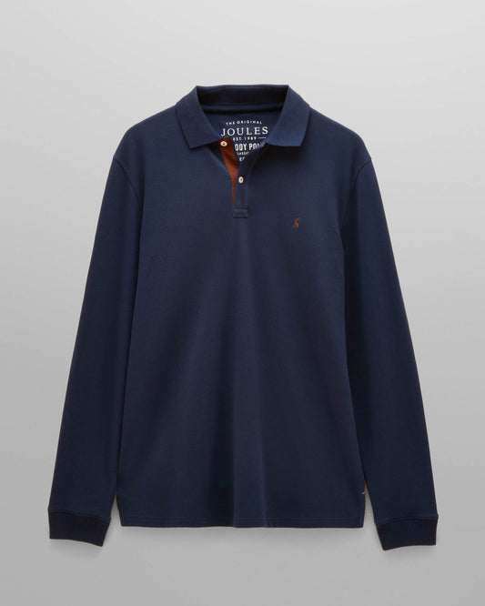 Joules Woody Mens Long Sleeve Polo Shirt - Navy | CHO | Designer Mens Long Sleeve Polo Shirts