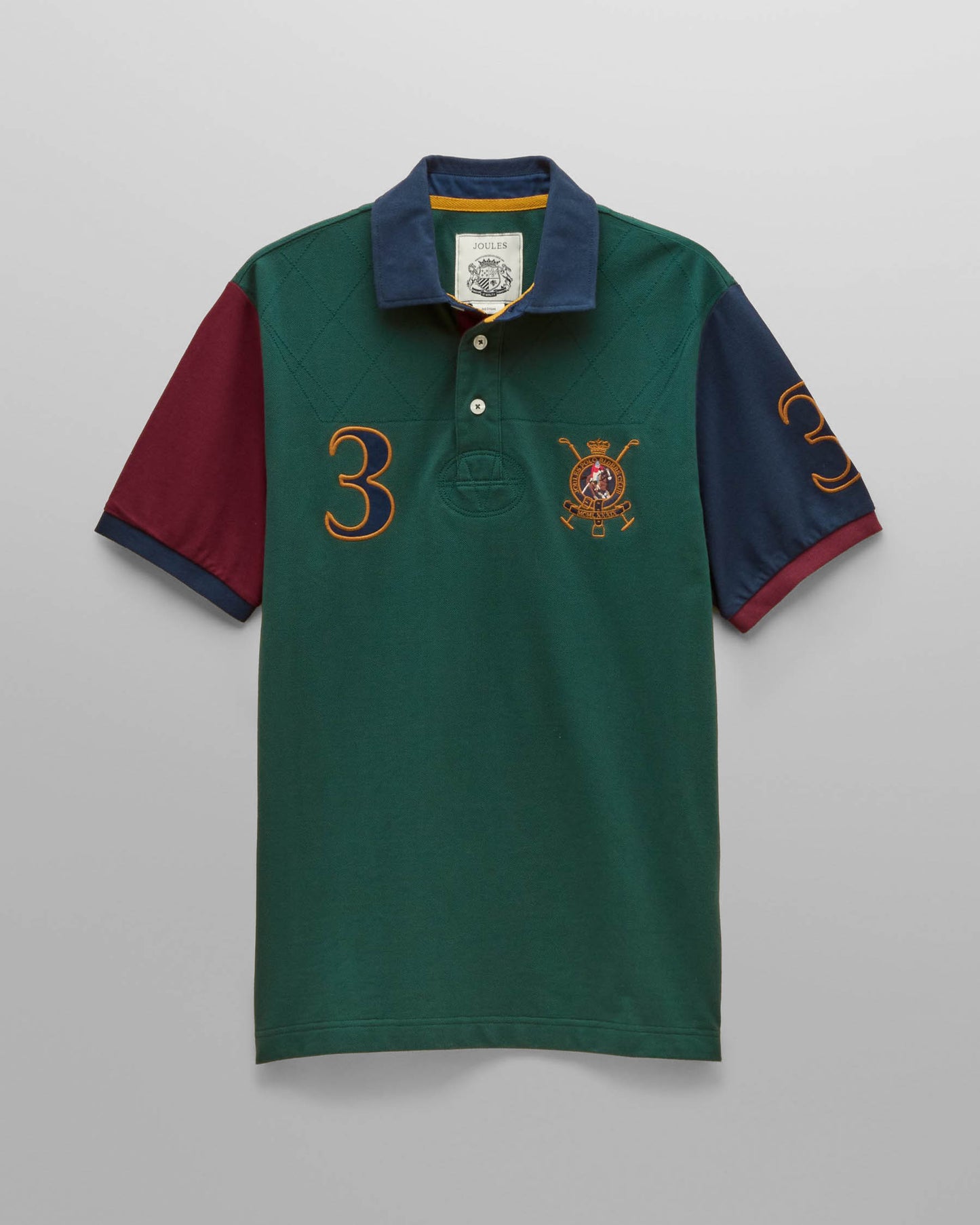 Joules Woody Mens Embellished Polo Shirt - Green/Burgundy