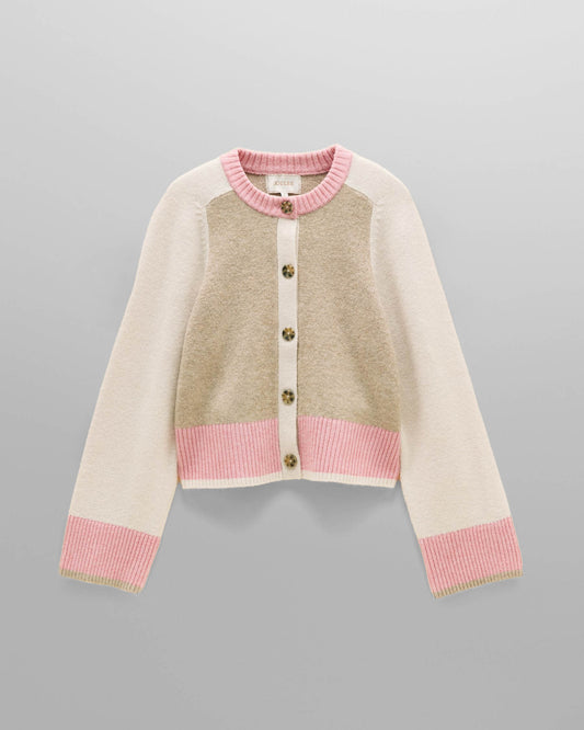 Joules Nora Womens Colourblock Cardigan - Pink & Cream