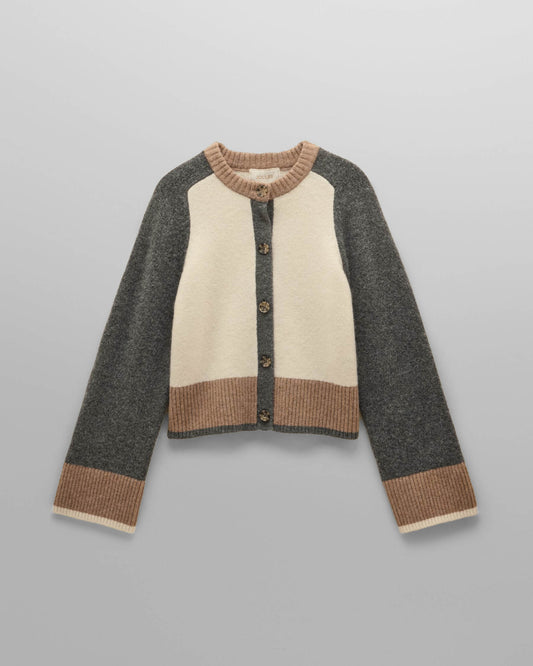 Joules Nora Womens Colourblock Cardigan - Cream & Tan | CHO | Designer Womens Cardigans