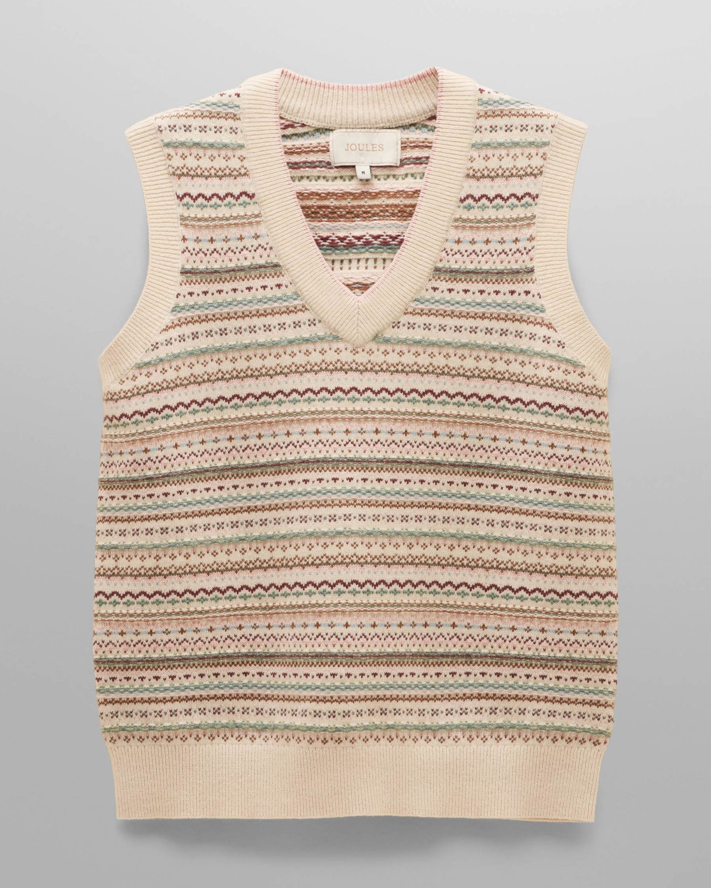 Joules Womens Fairisle V-Neck Knit Tank Top - Oatmeal