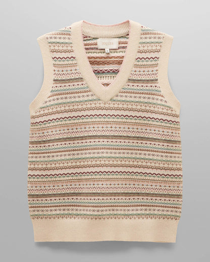 Joules Womens Fairisle V - Neck Knit Tank Top - Oatmeal | CHO | Designer Womens Knit Tank Tops
