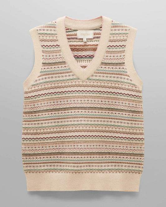 Joules Womens Fairisle V-Neck Knit Tank Top - Oatmeal