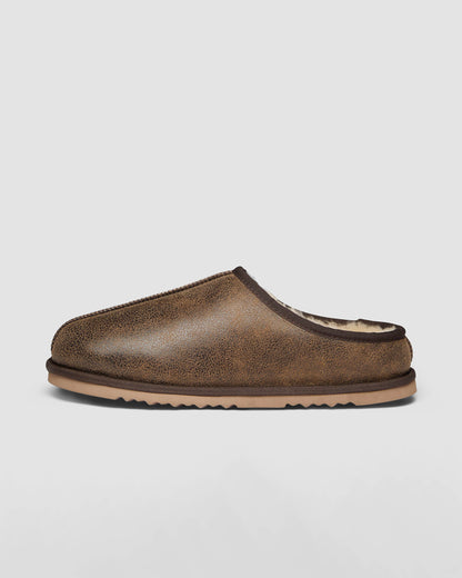 Oliver Sweeney Yaxley Mens Leather Shearling Mule Slippers - Olive Brown