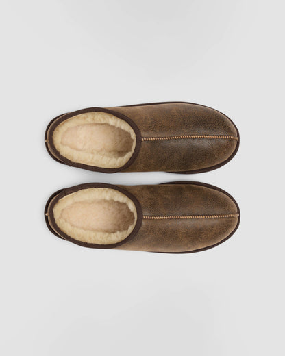 Oliver Sweeney Yaxley Mens Leather Shearling Mule Slippers - Olive Brown