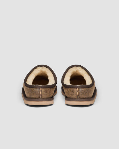 Oliver Sweeney Yaxley Mens Leather Shearling Mule Slippers - Olive Brown