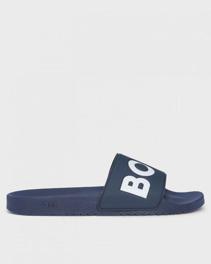 BOSS Orange Aryeh Mens Italian-Made Slides with Large Logo Detail NOS - Dark Blue 405