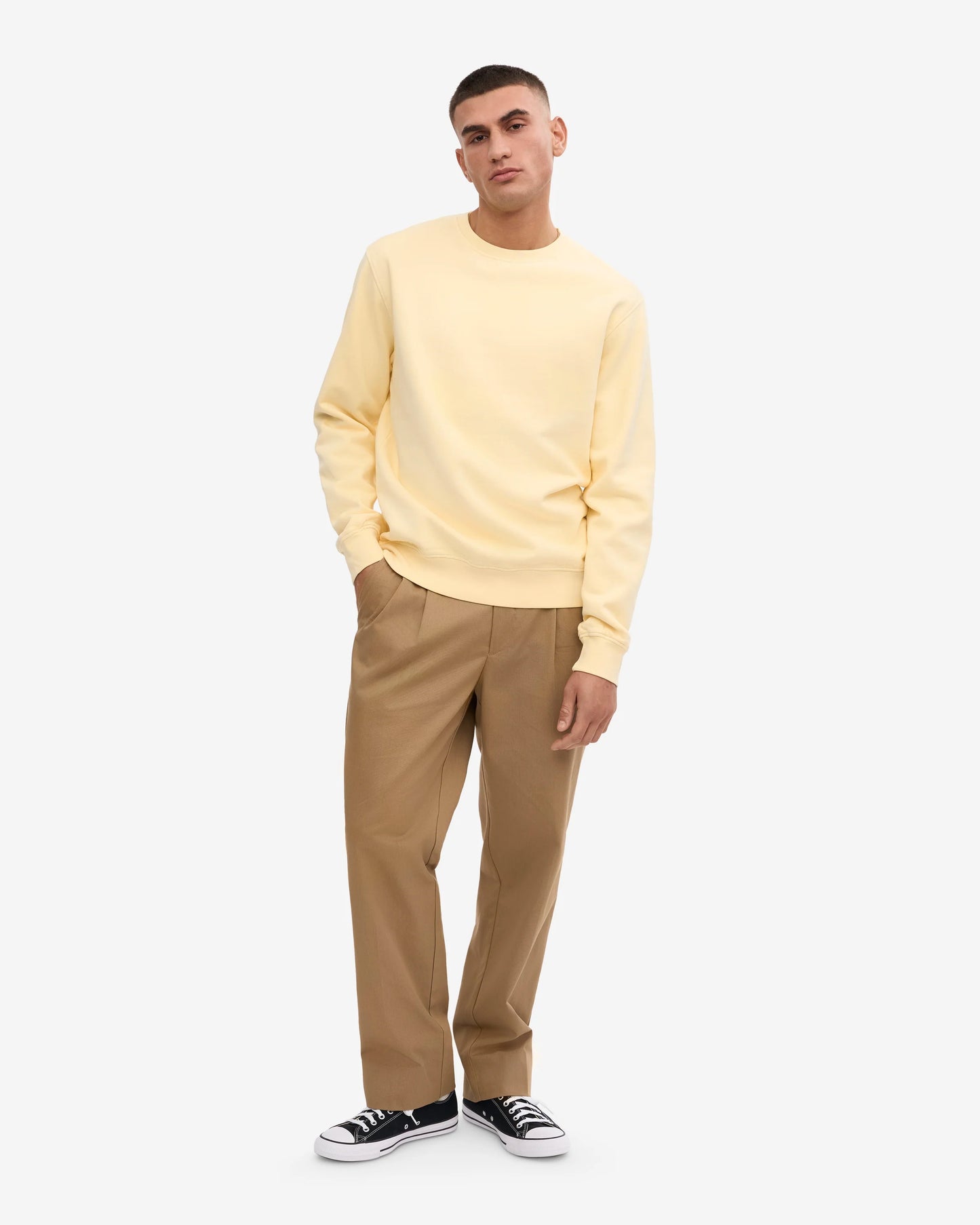 Colorful Standard Mens Classic Organic Crew Neck Sweatshirt - Soft Yellow | CHO | Designer Mens Sweatshirts