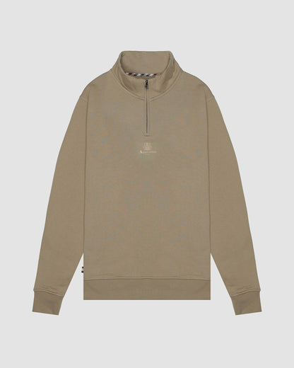 Aquascutum Mens Centered Logo 1/4 Zip Fleece - Khaki 38