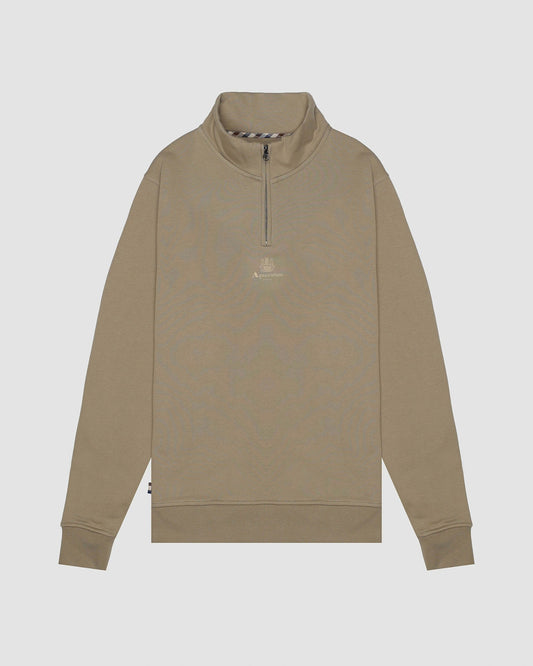 Aquascutum Mens Centered Logo 1/4 Zip Fleece - Khaki 38