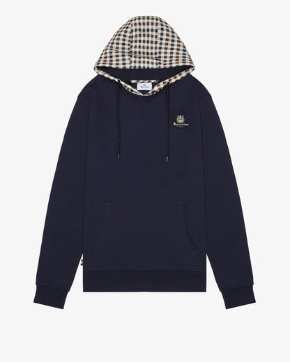 Aquascutum Mens Club Check Hoodie Fleece - Navy 11