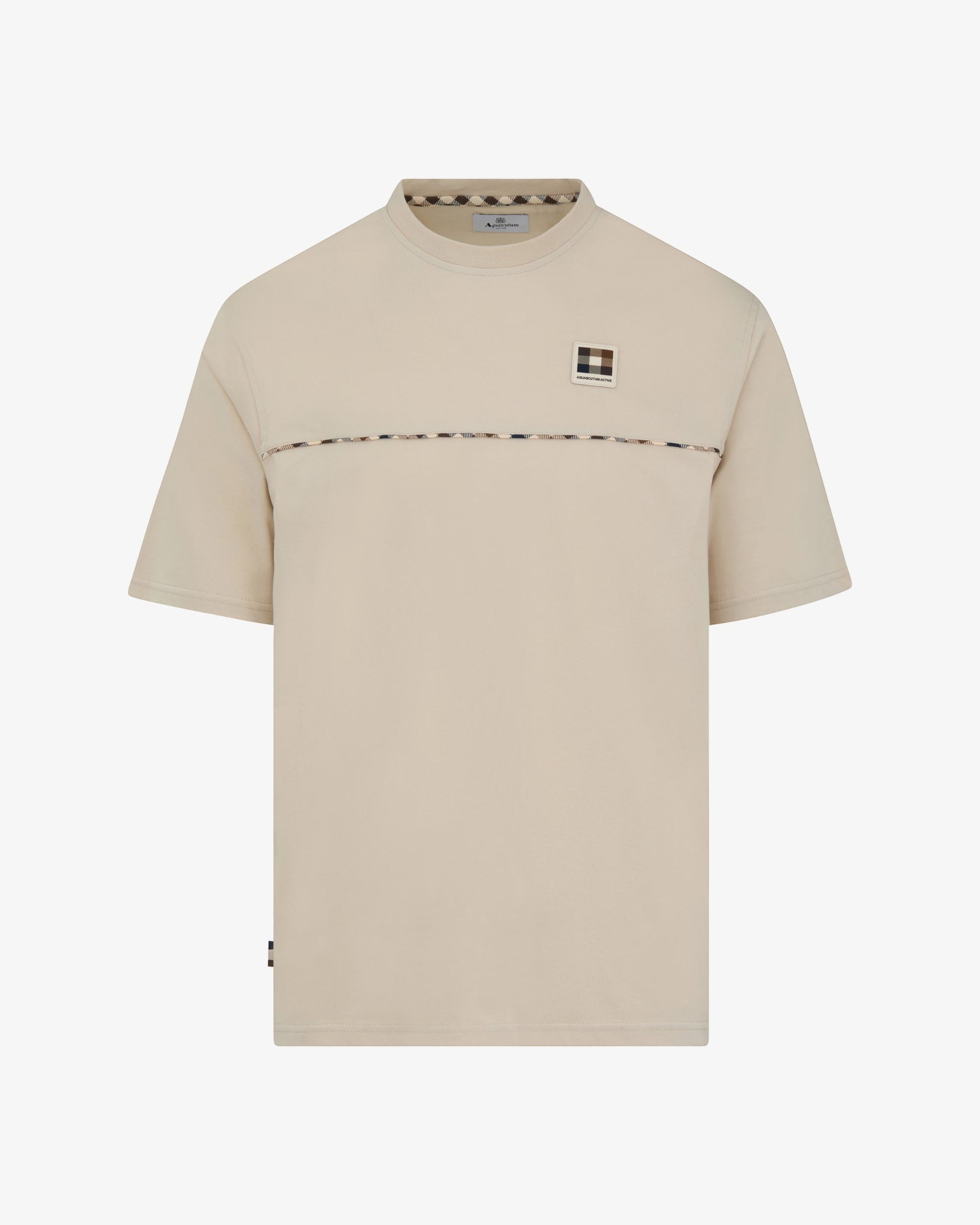 Aquascutum Mens Club Check Piping T - Shirt - Old White 02 | CHO | Designer Mens T - Shirts - Old White 02 - M - 8900000575206