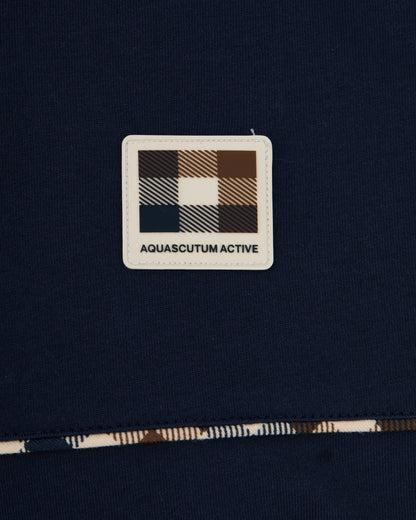 Aquascutum Mens Club Check Piping T-Shirt - Navy 11 | CHO | Designer Mens T-Shirts