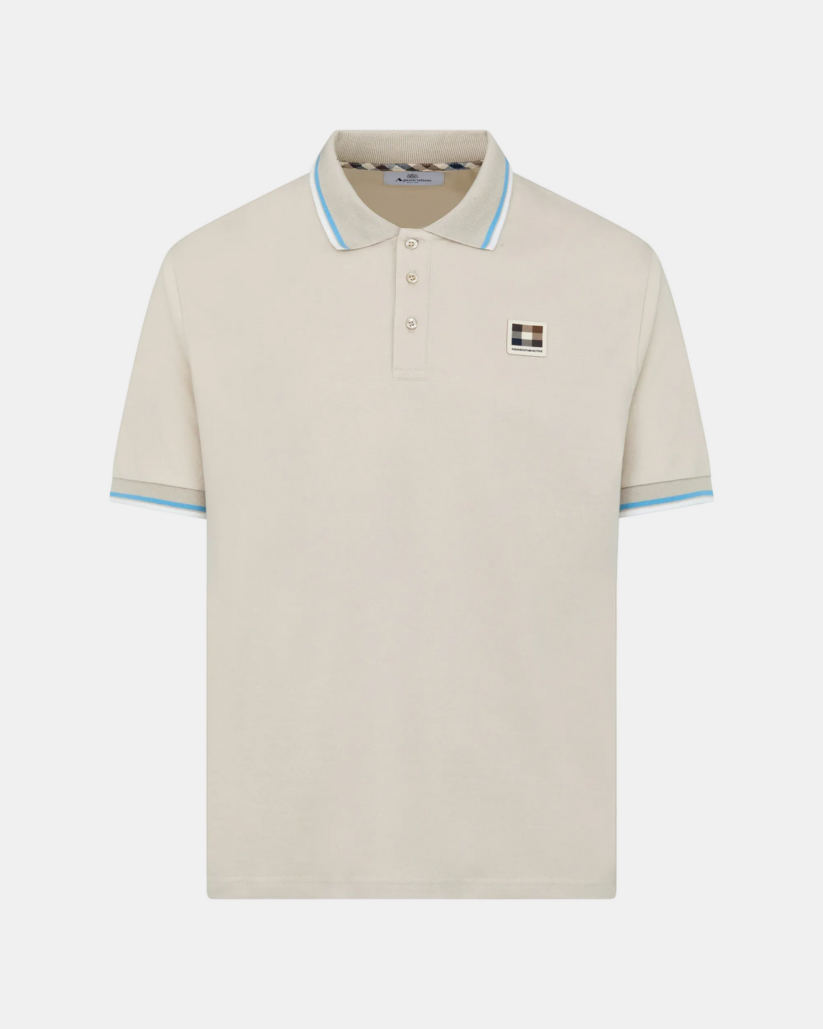 Aquascutum Mens Stretch Piquet Tipped Badge Polo Shirt - Beige 03