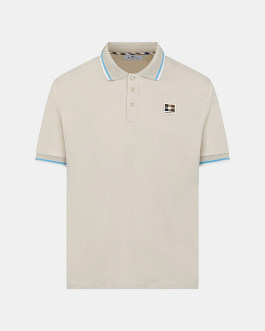 Aquascutum Mens Stretch Piquet Tipped Badge Polo Shirt - Beige 03