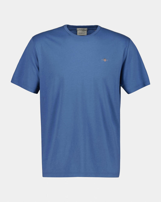 GANT Mens Regular Fit Short Sleeve Shield Logo T-Shirt - 476 Blue Horizon | CHO | Designer Mens Logo T-Shirts