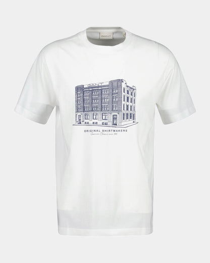 GANT Mens Factory Graphic Short Sleeve T-Shirt - 113 Eggshell | CHO | Designer Mens Short Sleeve T-Shirts