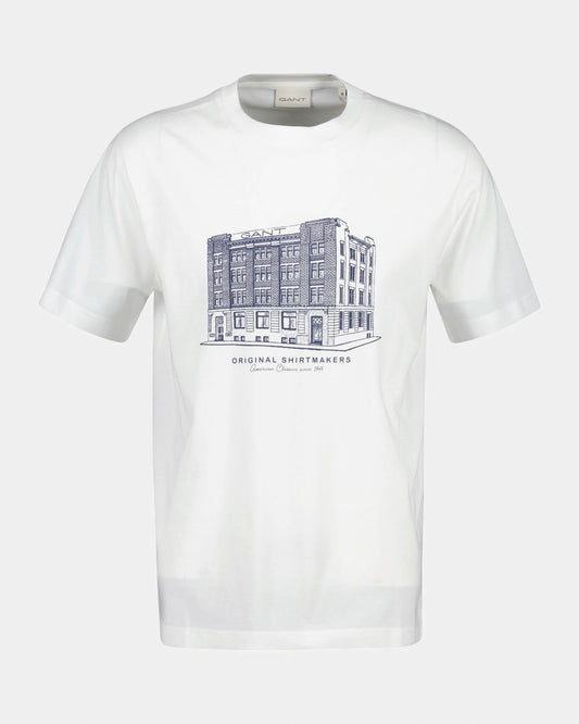 GANT Mens Factory Graphic Short Sleeve T-Shirt - 113 Eggshell | CHO | Designer Mens Short Sleeve T-Shirts