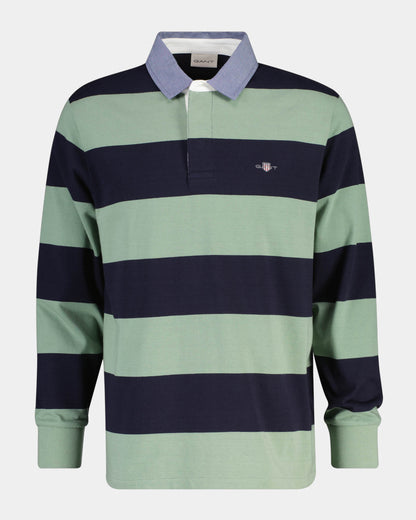 GANT Mens Regular Fit Chambray Stripe Heavy Rugger - 308 Surplus Mint | CHO | Designer Mens Long Sleeve Polo Shirts