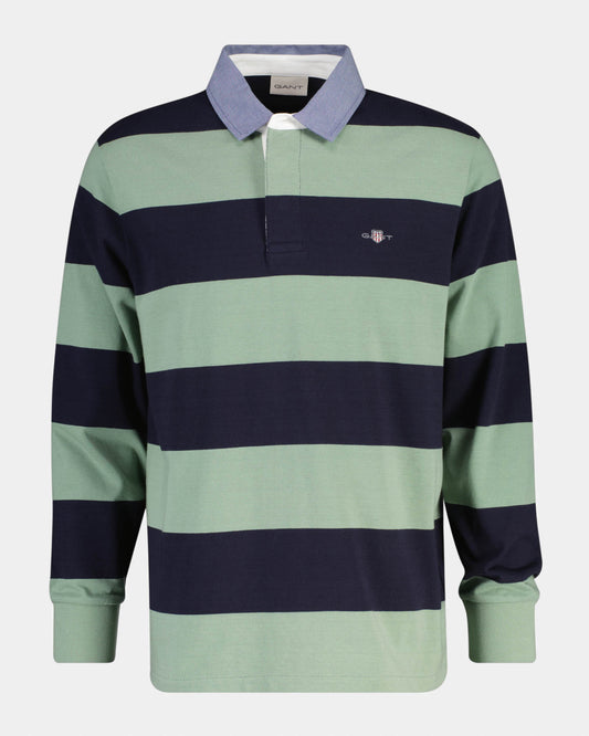 GANT Mens Regular Fit Chambray Stripe Heavy Rugger - 308 Surplus Mint | CHO | Designer Mens Long Sleeve Polo Shirts
