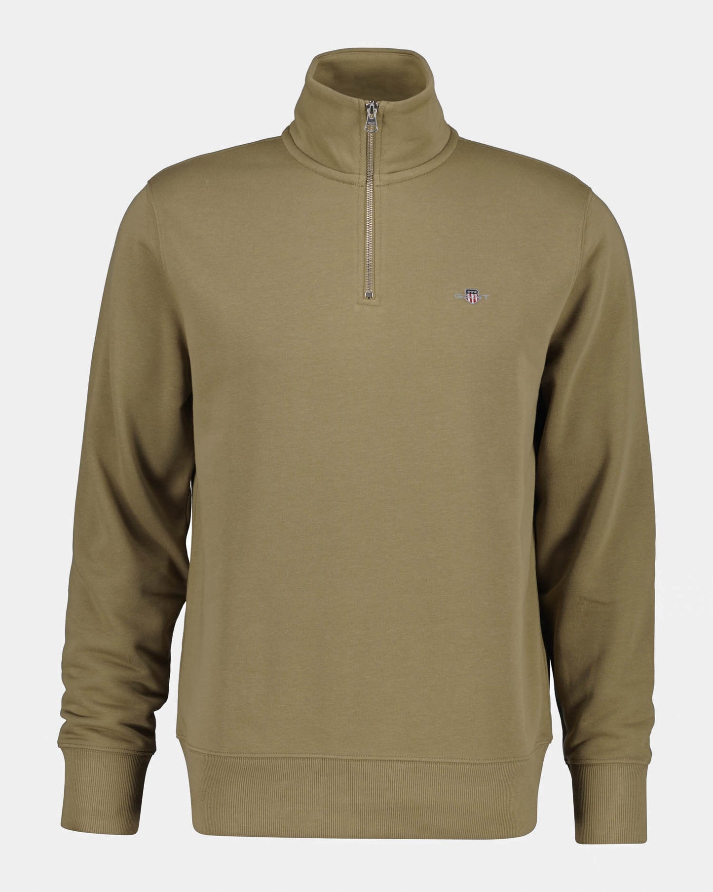 GANT Mens Regular Fit Shield Logo Half Zip Sweatshirt - 264 Light Taupe | CHO | Designer Mens Sweatshirts